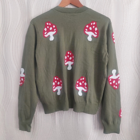 Modcloth Mushroom Cardigan Sweater Olive Green NWT XL Cotton Old Soul Classic - Picture 7 of 7